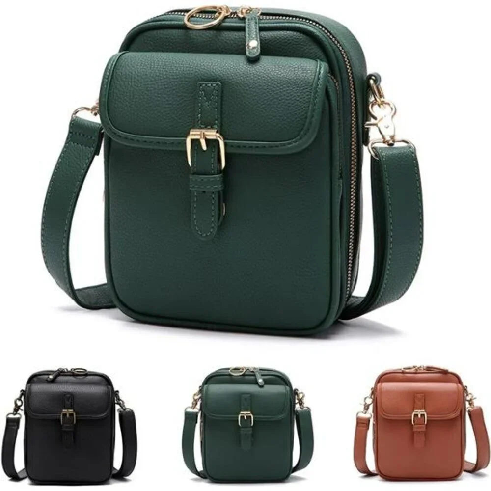 Vintage Crossbody Messenger Bag Small PU Leather Shoulder Bag with Card Slots